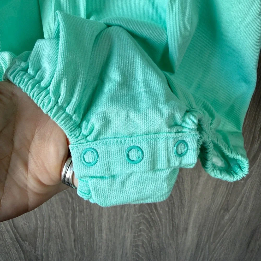 The Smocking Place Bubble Romper Boy 6M Mint Green Preppy Peter Pan Collar Pique